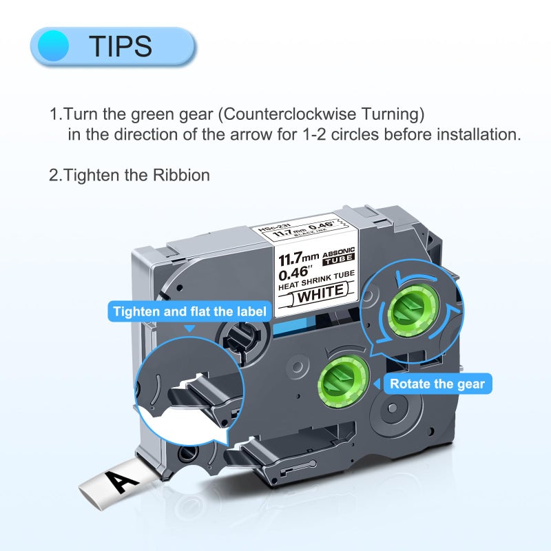 Absonic 3-Pack Hse231 11.7mm Heat Shrink Tube Label Tape Compatible for Brother Hse-231 Hs231 Hs-231 P Touch Hse Label Tape 1/2 inch Black on White for PT-D220 PT-D210 PT-E300 PT-E500 PT-E550W - Image 3
